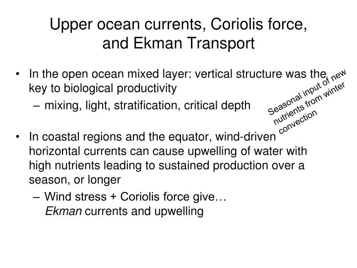 upper ocean currents coriolis force and ekman transport
