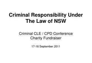 Criminal Responsibility Under The Law of NSW