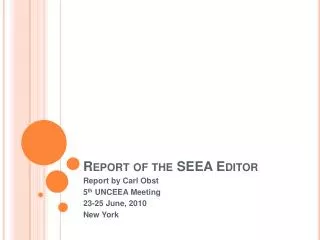 Report of the SEEA Editor