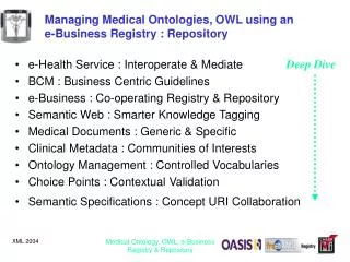 Managing Medical Ontologies, OWL using an e-Business Registry : Repository
