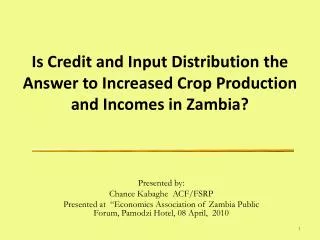 Is Credit and Input Distribution the Answer to Increased Crop Production and Incomes in Zambia?