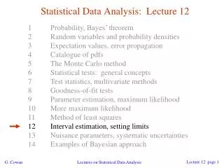 Statistical Data Analysis: Lecture 12