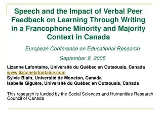 Speech and the Impact of Verbal Peer Feedback on Learning Through Writing in a Francophone Minority and Majority Context