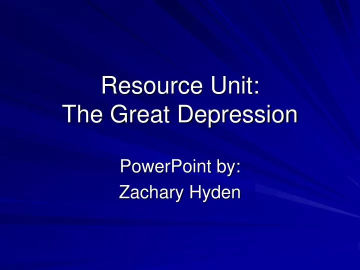 resource unit the great depression