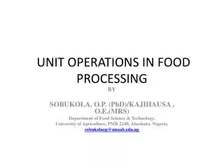UNIT OPERATIONS IN FOOD PROCESSING
