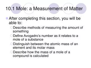 10.1 Mole: a Measurement of Matter