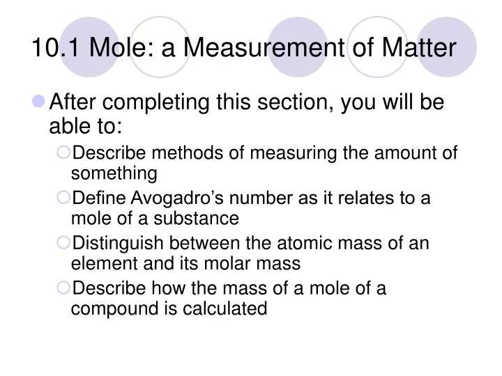 10 1 mole a measurement of matter