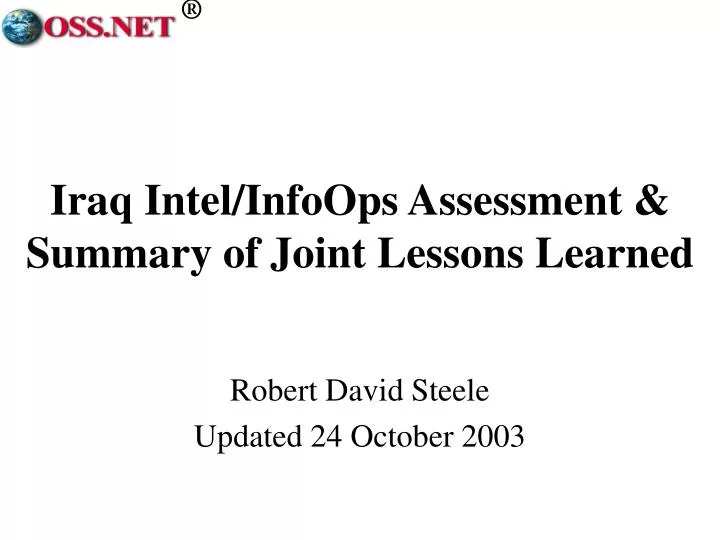 iraq intel infoops assessment summary of joint lessons learned