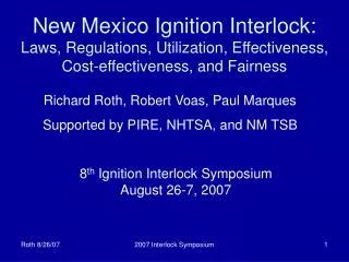 New Mexico Ignition Interlock: Laws, Regulations, Utilization, Effectiveness, Cost-effectiveness, and Fairness