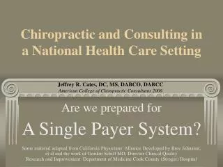 Chiropractic and Consulting in a National Health Care Setting