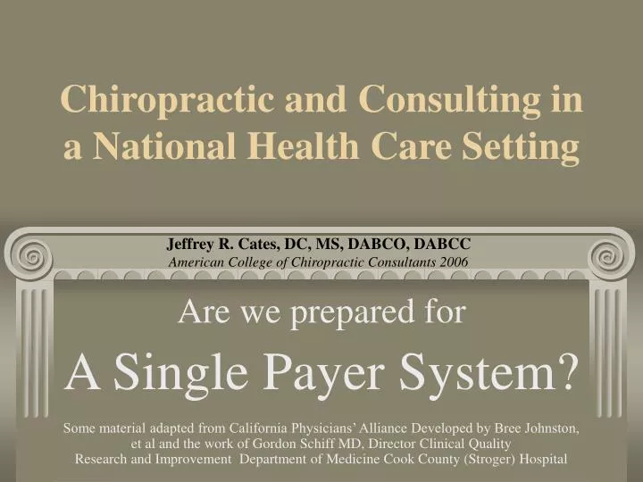 chiropractic and consulting in a national health care setting