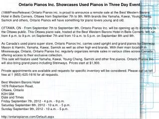 Ontario Pianos Inc. Showcases Used Pianos in Three Day Event