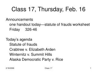Class 17, Thursday, Feb. 16