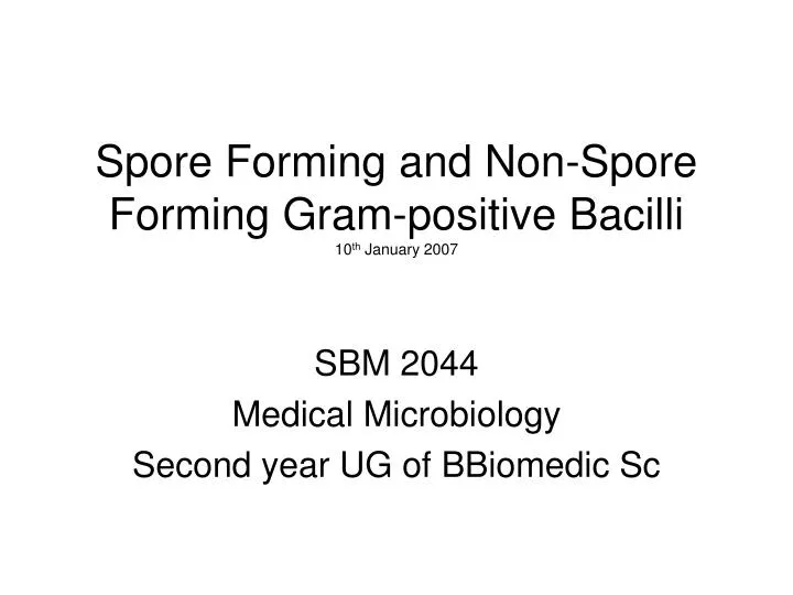 spore forming and non spore forming gram positive bacilli 10 th january 2007