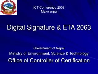 Digital Signature &amp; ETA 2063