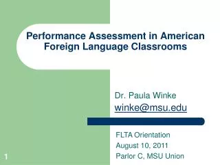 Performance Assessment in American Foreign Language Classrooms