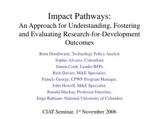 Impact Pathways: An Approach for Understanding, Fostering and Evaluating Research-for-Development Outcomes