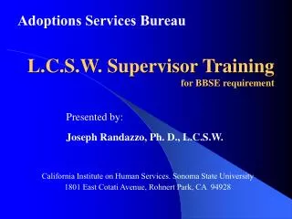 L.C.S.W. Supervisor Training for BBSE requirement