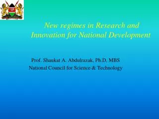 New regimes in Research and Innovation for National Development