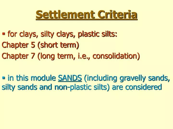 settlement criteria
