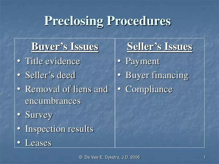 preclosing procedures