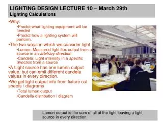 LIGHTING DESIGN LECTURE 10 – March 29th Lighting Calculations