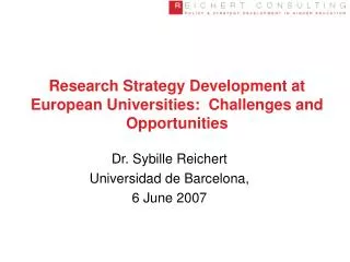 Research Strategy Development at European Universities: Challenges and Opportunities
