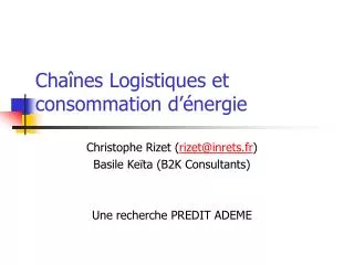cha nes logistiques et consommation d nergie