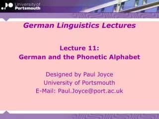 German Linguistics Lectures