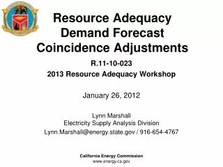 Resource Adequacy Demand Forecast Coincidence Adjustments