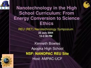 Nanotechnology in the High School Curriculum: From Energy Conversion to Science Ethics