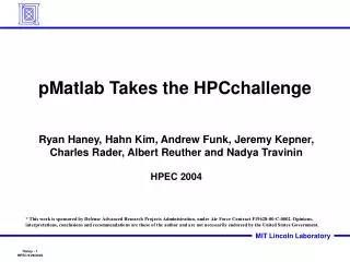 pMatlab Takes the HPCchallenge