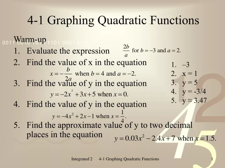 4 1 graphing quadratic functions