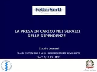 Reparto Farmacodipendenza, Tossicodipendenza e Doping Dipartimento del farmaco Istituto Superiore di Sanità