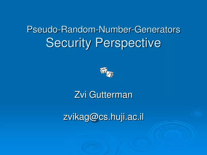 pseudo random number generators security perspective
