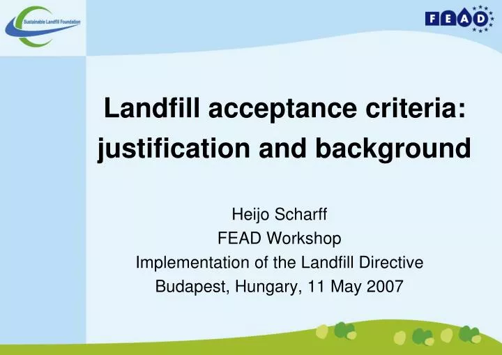 landfill acceptance criteria justification and background