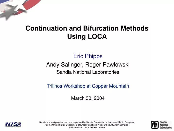 continuation and bifurcation methods using loca