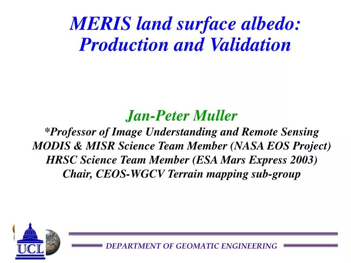 meris land surface albedo production and validation