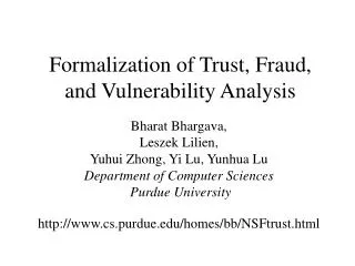 Formalization of Trust, Fraud, and Vulnerability Analysis