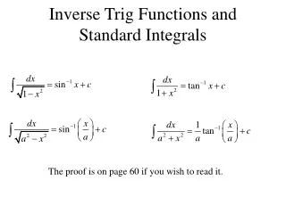 Inverse Trig Functions and Standard Integrals