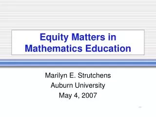 Equity Matters in Mathematics Education