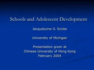 Schools and Adolescent Development