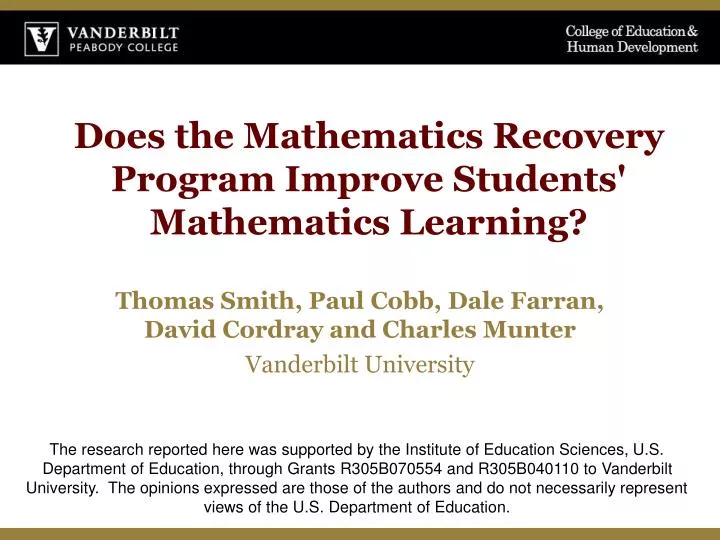 does the mathematics recovery program improve students mathematics learning
