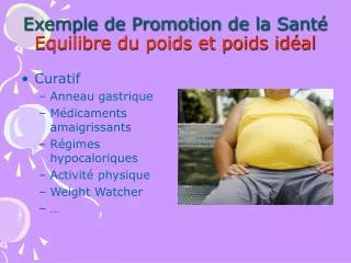 Exemple de Promotion de la Santé Equilibre du poids et poids idéal