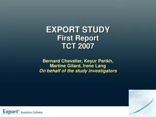 EXPORT STUDY First Report TCT 2007