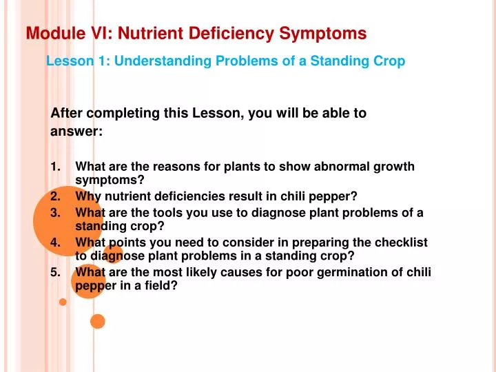 module vi nutrient deficiency symptoms