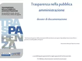 Trasparenza nella pubblica amministrazione dossier di documentazione