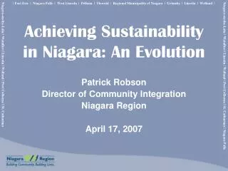 Achieving Sustainability in Niagara: An Evolution