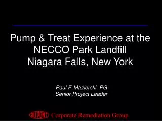 Pump &amp; Treat Experience at the NECCO Park Landfill Niagara Falls, New York