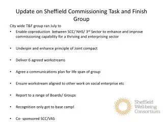 Update on Sheffield Commissioning Task and Finish Group